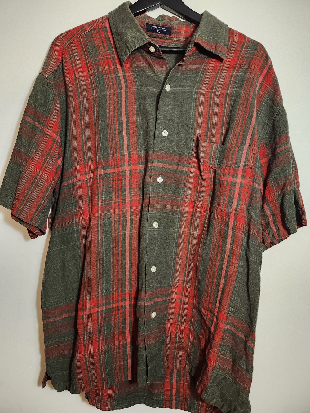 Nautica Olive & Red Plaid Short Sleeve Shirt